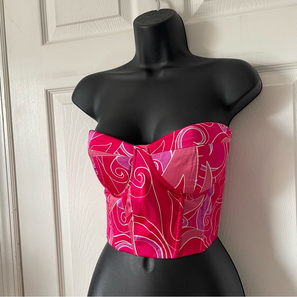 Bold Pink Strapless Bustier Crop Top